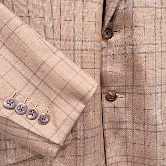 Holland & Sherry Bespoke Peak Lapel Sport Coat Tan Plaid Savile Row Mens 38R - Picture 3 of 8